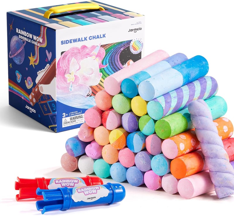 JARMELO 38 PCS Sidewalk Chalk for Kids- Colored Sidewalk Chalk with Holder,Jumbo Washable & Non-Toxic Chalks-Outdoor Play and Chalkboard Art for Kids and Toddlers Gifts - Image 1
